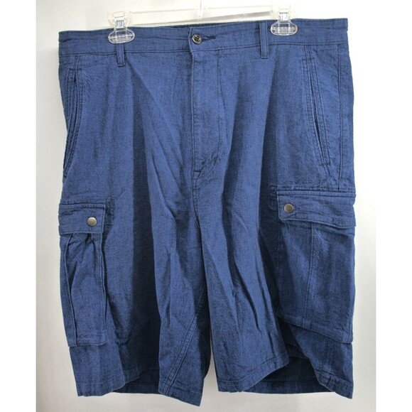 Levi's Cargo Shorts 38 Mens Cotton‎ Linen Blend Blue Stretch Snap Button - Picture 1 of 9